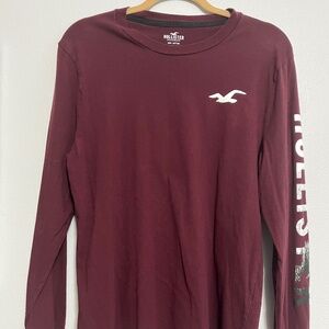 Hollister Men's Maroon Long Sleeve Shirt Size M
